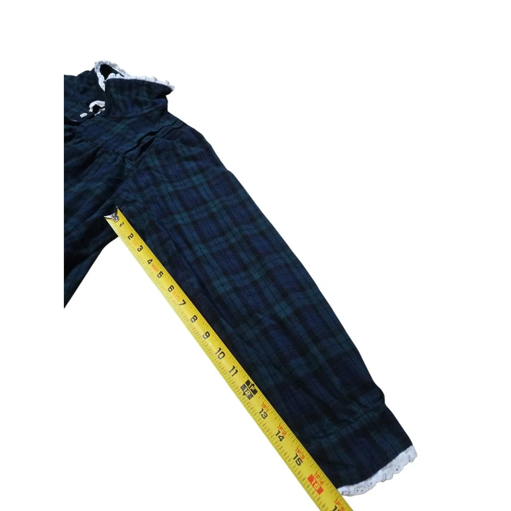 Lanz of Salzburg Green Blue Plaid Flannel Nightgown Maxi Lace Trim PM - Picture 10 of 13